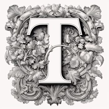 Graphic alphabet letters: Luxury capital letter T in Victorian style with ornament decor.