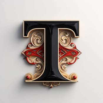 Graphic alphabet letters: Vintage capital letter T in the style of Baroque.