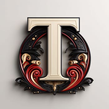 Graphic alphabet letters: Luxury capital letter T in the style of Baroque.