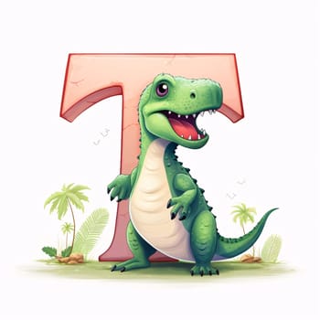 Graphic alphabet letters: Cartoon crocodile with letter T. Vector illustration for your design
