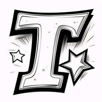 Graphic alphabet letters: Vector illustration of the letter T with star and halftone effect