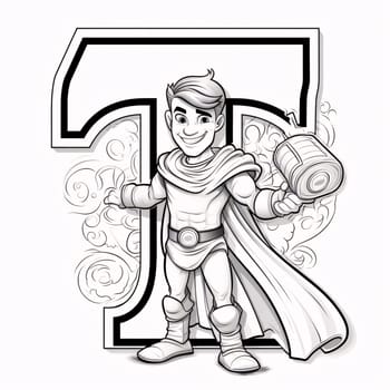 Graphic alphabet letters: Cartoon knight with letter T. Vector illustration for your design.