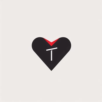 Graphic alphabet letters: Letter T in heart shape. Valentines day icon. Vector illustration.