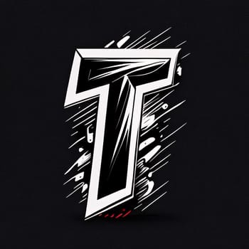 Graphic alphabet letters: T letter in the style of a graffiti on a dark background.