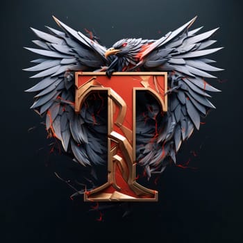 Graphic alphabet letters: 3d rendering of an eagle on a black background with flames.