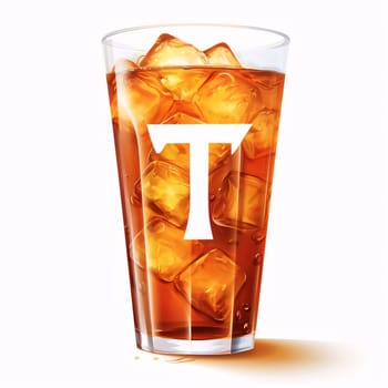 Graphic alphabet letters: Glass of cola with ice cubes isolated on white background. Vector illustration.
