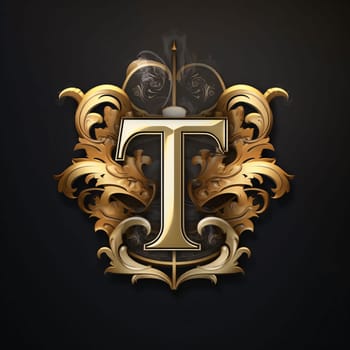 Graphic alphabet letters: Illustration of the letter T in the style of baroque
