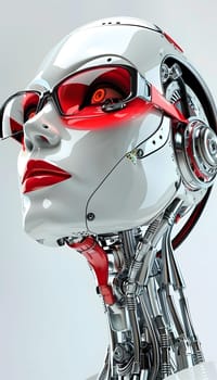 A robot head wearing sunglasses and headphones, resembling a fictional character. It is a mix of sports gear and personal protective equipment, with a touch of art
