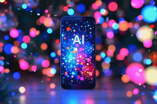 smartphone translucent screen displaying interface Artificial Intelligence abstract, futuristic