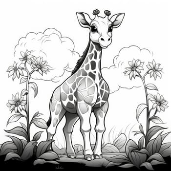 Coloring page for kid, giraffe simple line art style, no colors. Cute African animal