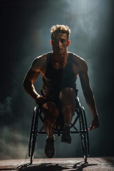 A basketball player sitting on wheelchair.