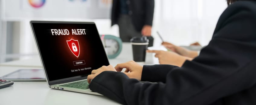 Cyber security software show alert of cyber attack for protection snugly. Danger from virus, phishing and cyber fraud.