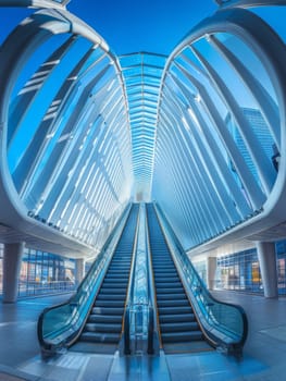 A large glass building with a glass roof and a large glass window. The building is lit up at night