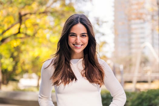 caucasian woman smiling happy looking at camera, concept of youth and modern lifestyle