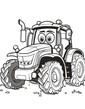 A monochrome illustration of a motor vehicle featuring a largewheeled tractor. The artwork showcases automotive design with detailed wheel and exterior painting