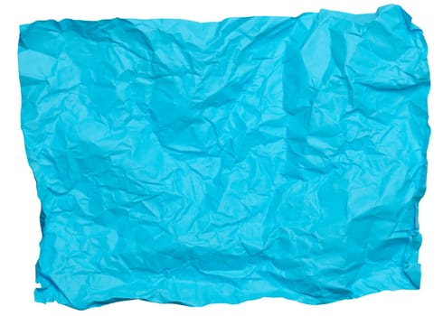 Crumpled blue paper sheet on isolated background, close up