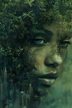 A futuristic portrait of a girl in an ecological world. using eco-future technologies in the ecosystem.
