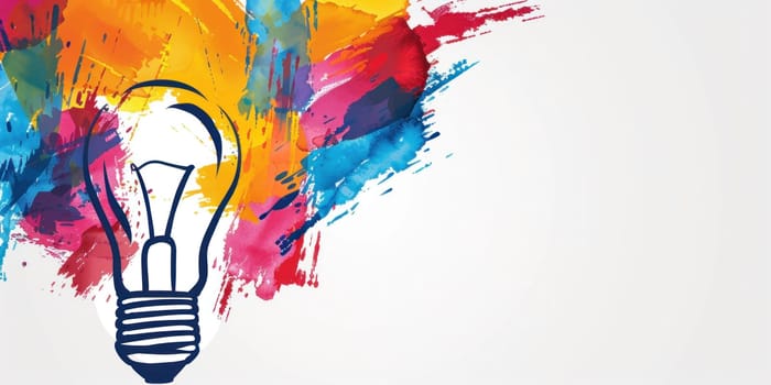 Colorful lightbulb with paint splash on white background, concept of creativity and innovation