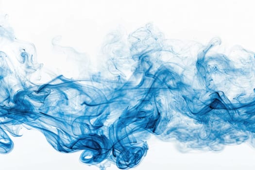Blue smoke on white background with copy space for blue and smoke words, ethereal beauty of abstract concept art in travel and fashion industry