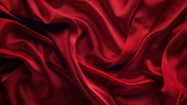 Red satin fabric folds texture close up for fashion and beauty background design concept