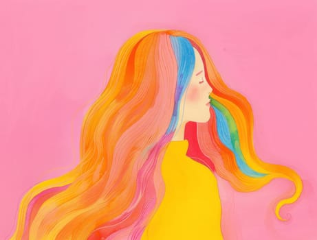 Colorful hair beauty woman portrait with rainbow hair on pink background, art and fashion concept