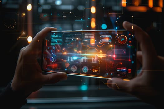 smartphone translucent screen displaying interface Artificial Intelligence abstract, futuristic