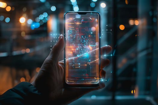 smartphone translucent screen displaying interface Artificial Intelligence abstract, futuristic