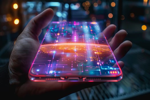 smartphone translucent screen displaying interface Artificial Intelligence abstract, futuristic