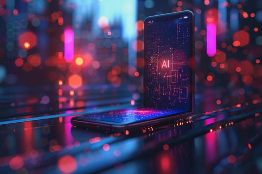 smartphone translucent screen displaying interface Artificial Intelligence abstract, futuristic