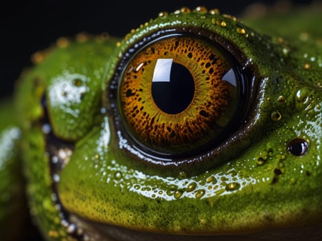 Portrait of a green frog. Close-up of the iris of a frog's eye. Generative AI.