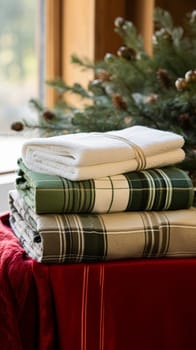 Christmas gift set, blanket, towel and home decor textiles as holiday present for English countryside cottage inspiration