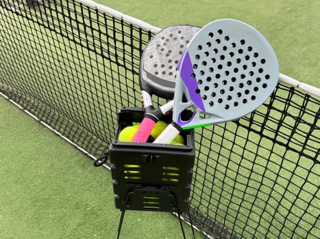 padel tennis racket sport court and balls. High quality photo