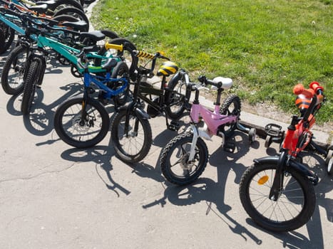 children's bicycles in the Park. High quality photo