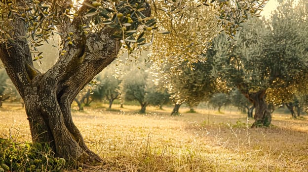 Olive grove, olive trees nature landscape, olive oil commercial produce, food industry and retail concept