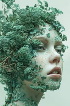 A futuristic portrait of a girl in an ecological world. using eco-future technologies in the ecosystem.