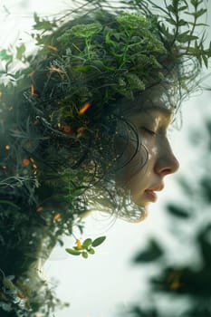 A futuristic portrait of a girl in an ecological world. using eco-future technologies in the ecosystem.
