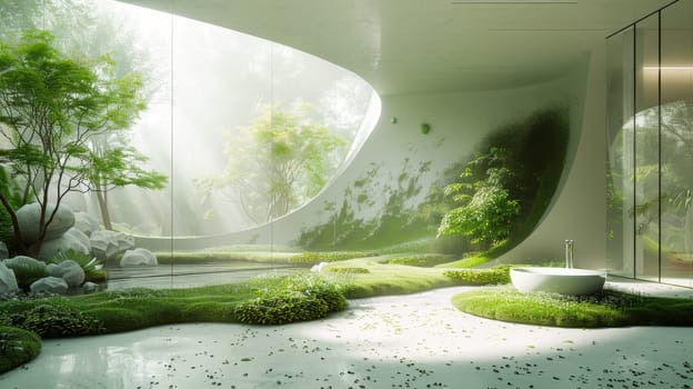 Modern design of a house in nature. Environmental design.
