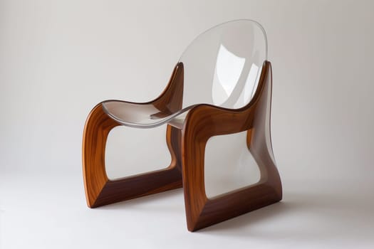 A chair constructed from a combination of wood and glass materials.