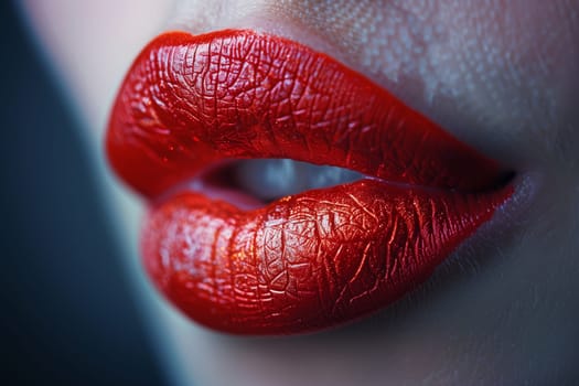 A woman with vibrant red lipstick on her lips.