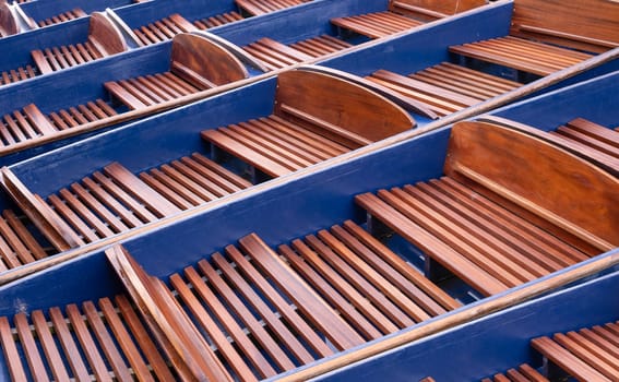 A Collection Of Punts On The Thames In Oxford, UK