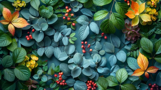 A background of multicolored flowers and leaves . Environmental background design.