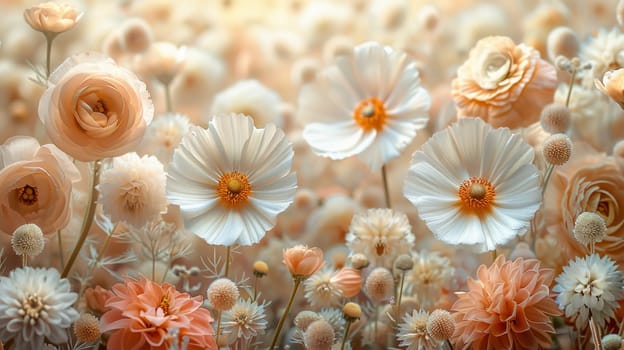 Close-up of bright white summer flowers. Background of flowers.