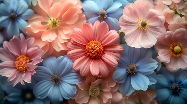 Close-up of bright colorful flowers. Background of flowers.