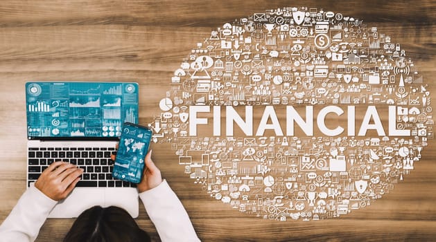 Finance and Money Transaction Technology Concept. Icon Graphic interface showing fintech trade exchange, profit statistics analysis and market analyst service in modern computer application. uds