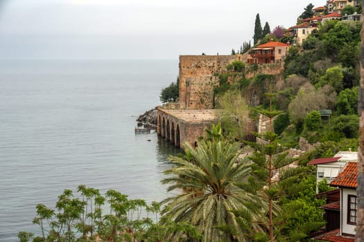 Historical Alanya Shipyard and Kizil Kule walls located in Alanya district of Antalya