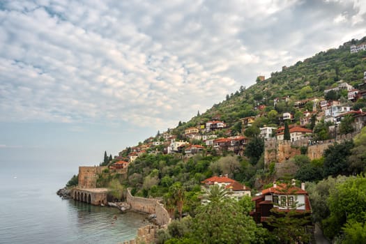 Historical Alanya Shipyard and Kizil Kule walls located in Alanya district of Antalya