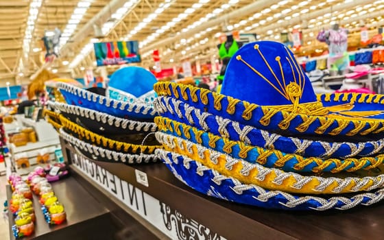 Playa del Carmen Quintana Roo Mexico 14. May 2021 Mexican and Mayan souvenirs on the supermarket shelf in Playa del Carmen Quintana Roo Mexico.