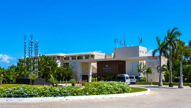 Luxurious hotel and resort Paradisus entrances and entrances in tropical nature in Playa del Carmen Quintana Roo Mexico.