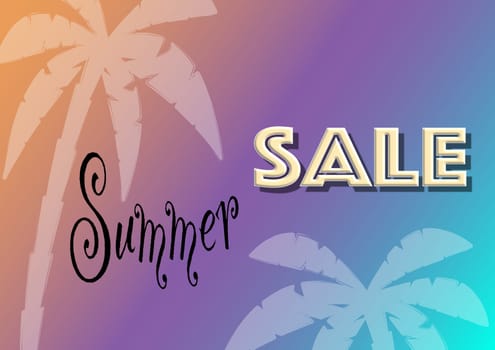 Template for a summer sale, with palmtrees and a colorful backgrounds.