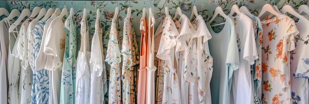 A closet filled with a variety of different colored shirts hanging neatly on hangers.